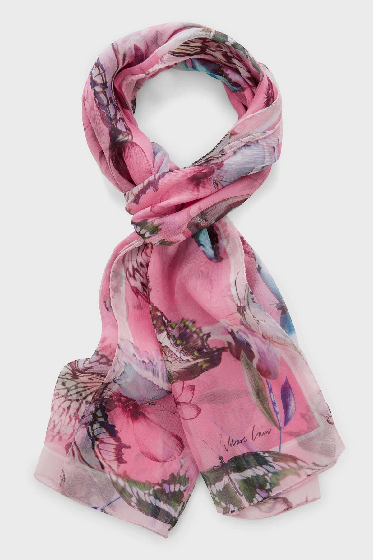 Sjaal recht zijde flower in de kleur fuchsia roze van het merk Marc Cain