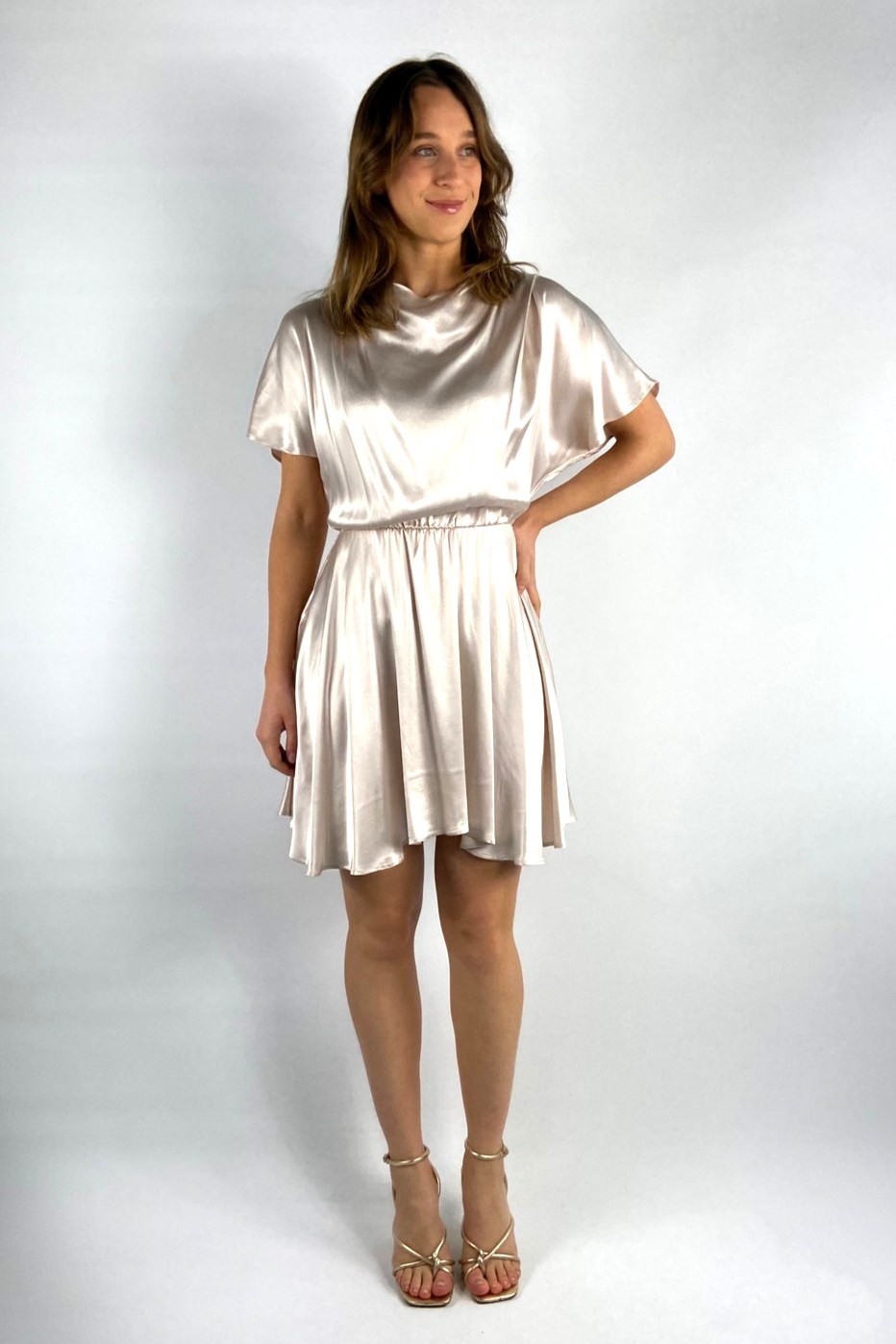 Zélaya - Cece Dress EM17 - Kleed kort satin drapage sand
