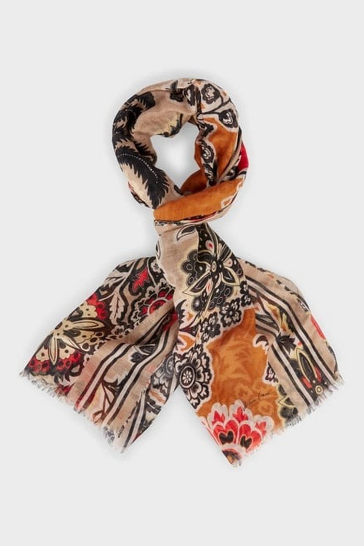 Sjaal print modal linnen in de kleur camel oranje van het merk Marc Cain Collections