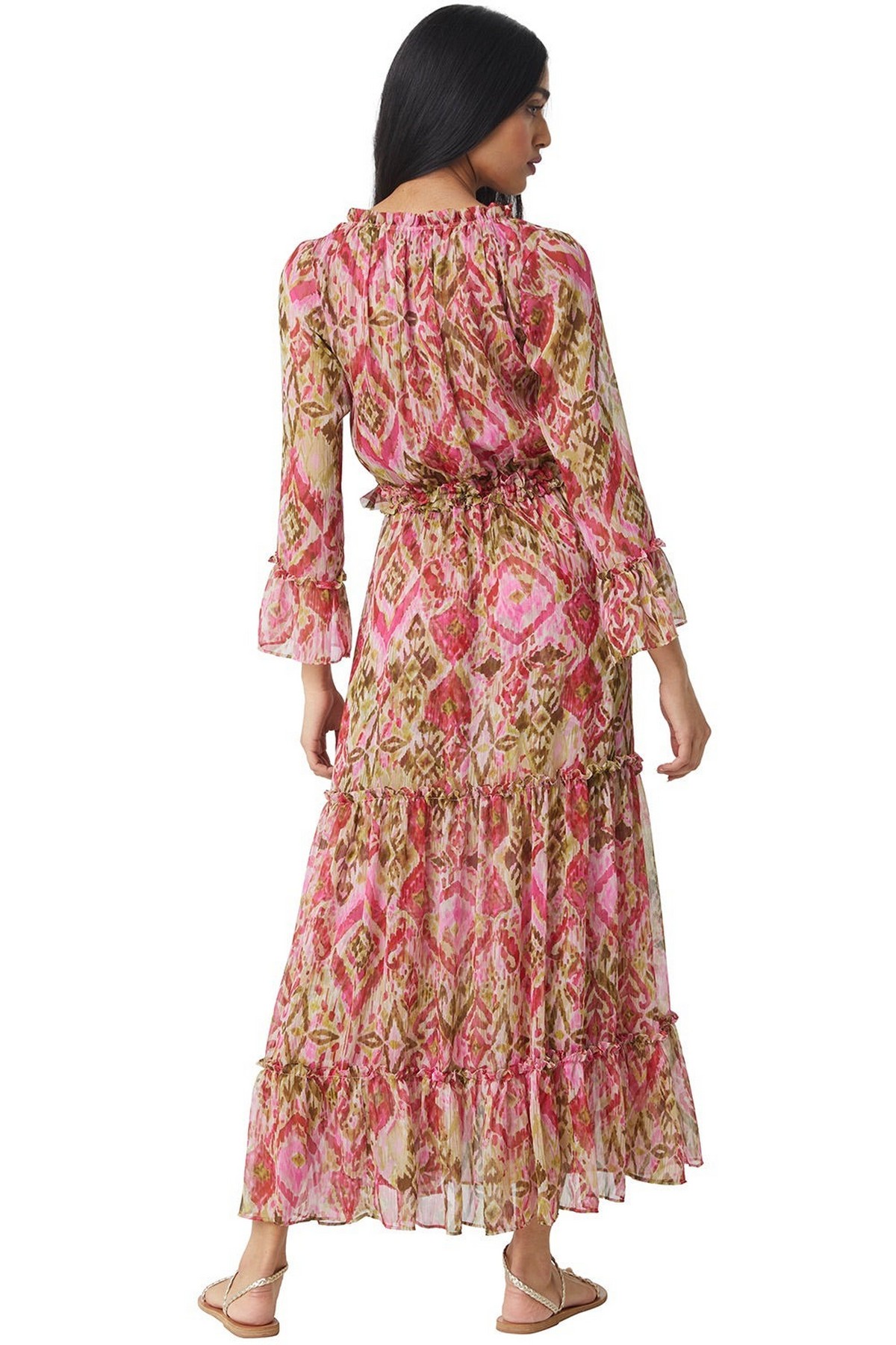 Misa - Lucinda Dress - Kleed lang etnisch roze oranje